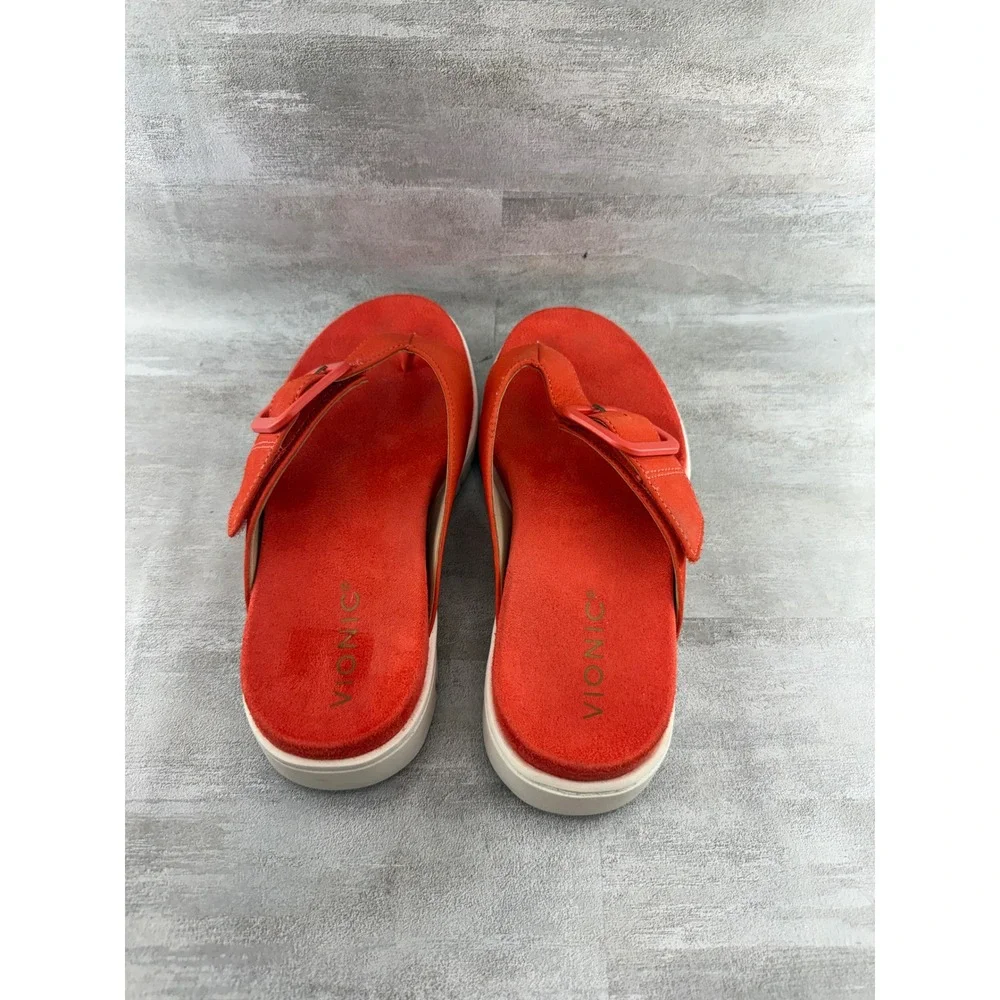 Vionic Uptown Marin Red Suede Platform Thong Sandals Women 6.5 Orthotic Buckle
